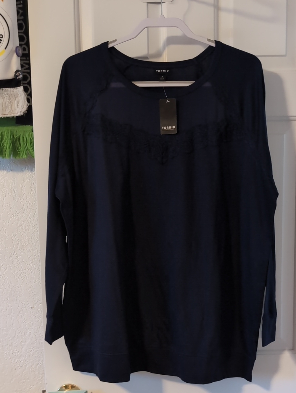 torrid Navy Lace-Trim Long Sleeve Top